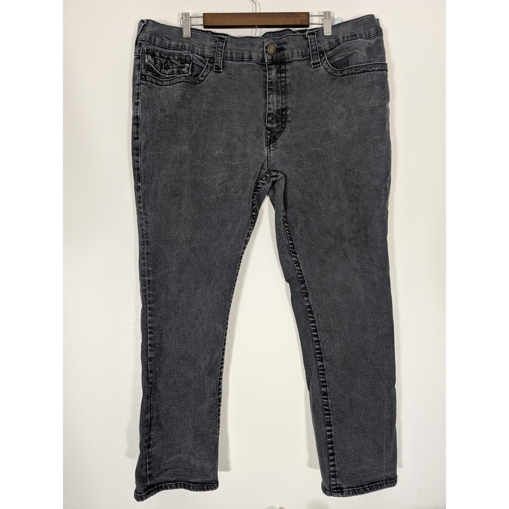 True Religion 44/29 Geno Relaxed Straight Jeans Mens Charcoal Gray Flap Pocket